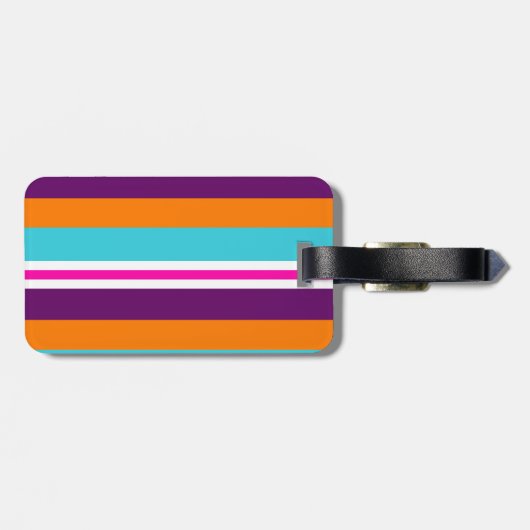 おもしろいの夏のピンクのティール(緑がかった色)のオレンジ紫色の縞模様 ラゲッジタグ (裏面横)