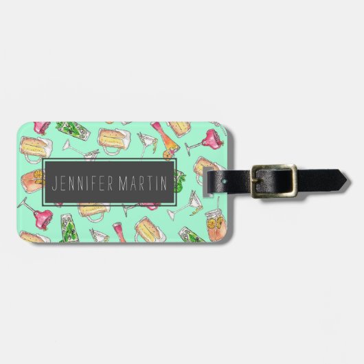 おもしろいの夏の水彩画の色彩の鮮やかなカクテルパターン ラゲッジタグ (正面横)