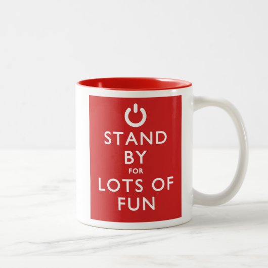 おもしろいの多くのために待機して下さい! ツートーンマグカップ (右)