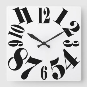 おもしろいの大きい数字と白い大きい数字 スクエア壁時計