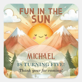 おもしろいの太陽子供の誕生日パーティー スクエアシール