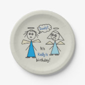 おもしろいの女の子の棒の姿の天使のパーソナライズな誕生日 ペーパープレート (正面)