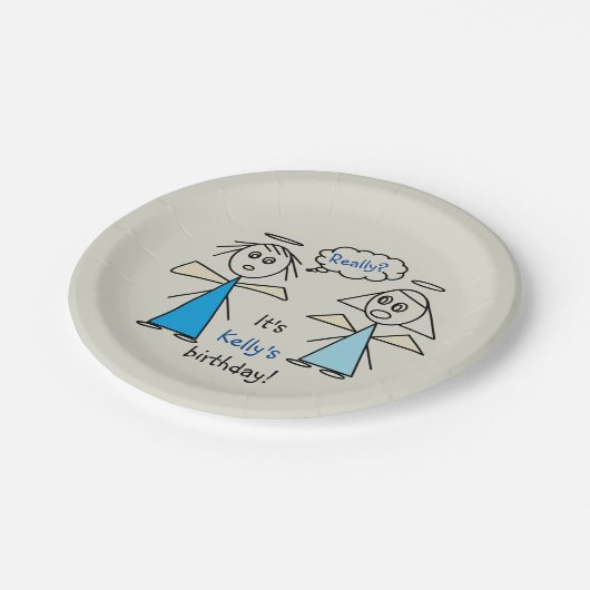 おもしろいの女の子の棒の姿の天使のパーソナライズな誕生日 ペーパープレート (アングル)