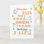 おもしろいの子ガモのQuackingのカスタムな前部誕生日 カード (黄色い花)