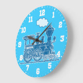 おもしろいの子供たちは電車の青と白の壁時計 ラージ壁時計 (傾斜)