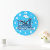 おもしろいの子供たちは電車の青と白の壁時計 ラージ壁時計 (ホーム)