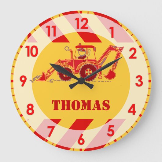 おもしろいの子供のトラクターの坑夫の柱時計 ラージ壁時計 (正面)