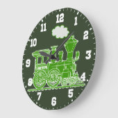 おもしろいの子供の名前トレイン緑と白の壁時計 ラージ壁時計 (傾斜)