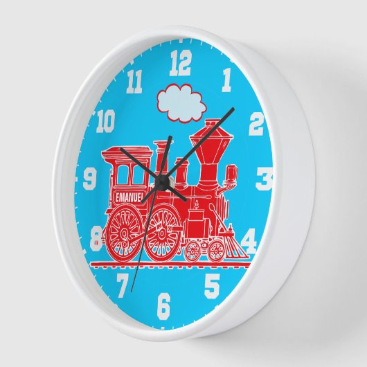 おもしろいの子供の名前トレイン赤と青の壁時計 壁時計 (傾斜)