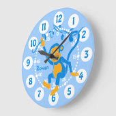 おもしろいの子供の名前モンキーブルーとホワイトウォールクロック ラージ壁時計 (傾斜)