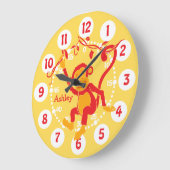 おもしろいの子供の名前モンキーレッドと黄色の壁時計 ラージ壁時計 (傾斜)
