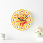 おもしろいの子供の名前モンキーレッドと黄色の壁時計 ラージ壁時計 (ホーム)