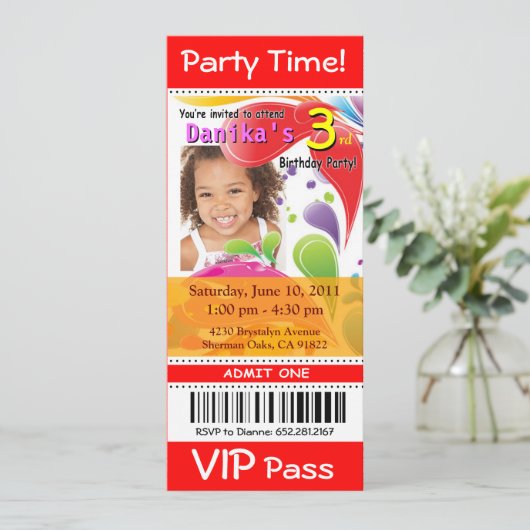 おもしろいの子供VIPのチケットの写真のパーティー(赤い) 招待状 (スタンド正面)