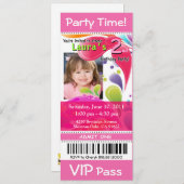 おもしろいの子供VIPのパスのイベントのチケットの写真のパーティー(ピンク) 招待状 (正面/裏面)