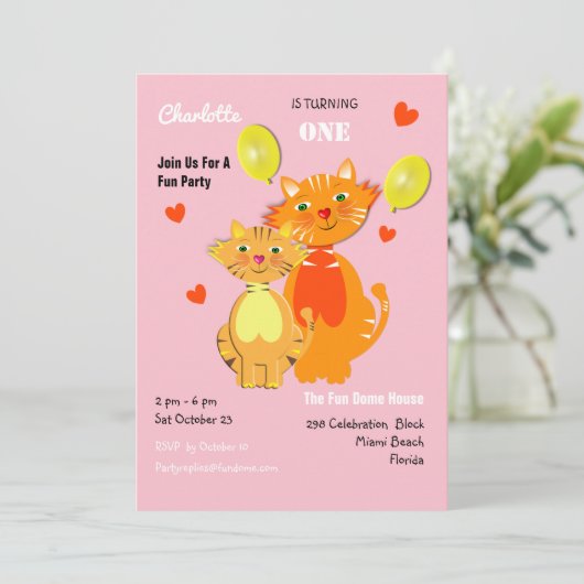おもしろいの子猫かわいい誕生日パーティー 招待状 (スタンド正面)