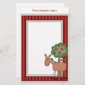 おもしろいの子馬のりんごの木の納屋フレームは筆記用紙をからかいます 便箋 (正面/裏面)