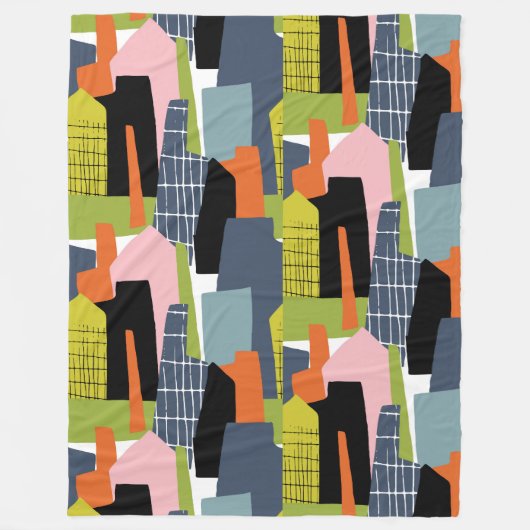 おもしろいの家抽象芸術モダンライムグリーン フリースブランケット (正面)