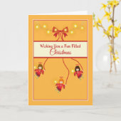 おもしろいの小さな天使で満たされたクリスマスカード カード (黄色い花)