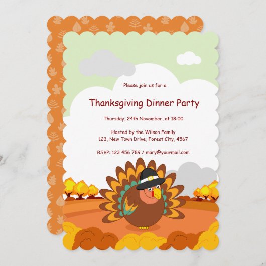 おもしろいの巡礼者の感謝祭の七面鳥の漫画 招待状 (正面/裏面)