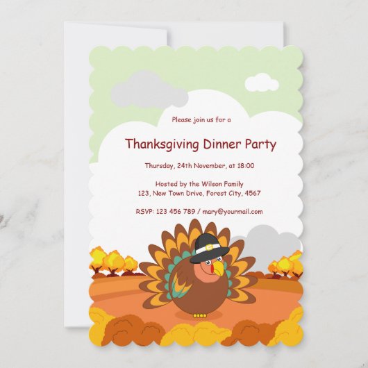 おもしろいの巡礼者の感謝祭の七面鳥の漫画 招待状 (正面)