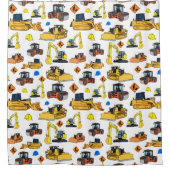 おもしろいの建築車のイラストレーションパターン シャワーカーテン (正面)