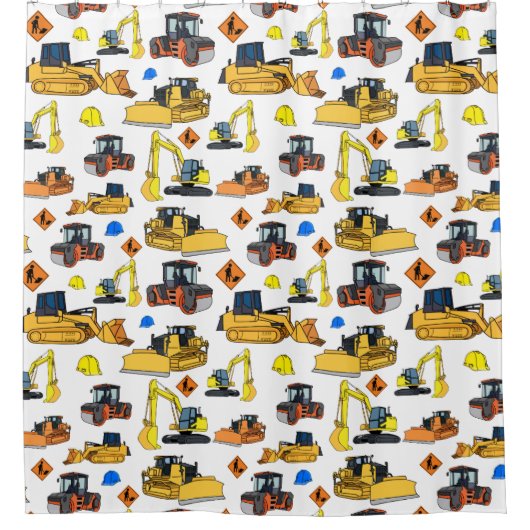 おもしろいの建築車のイラストレーションパターン シャワーカーテン (正面)