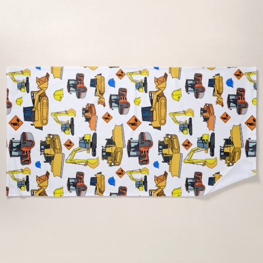 おもしろいの建築車のイラストレーションパターン ビーチタオル (正面)