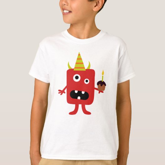 おもしろいの怖い怪物が帽子の男の子のTシャツを着ている Tシャツ (正面)