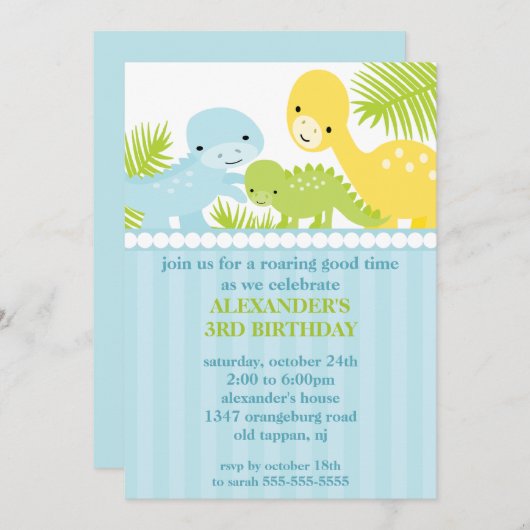 おもしろいの恐竜の誕生日の招待状 招待状 (正面/裏面)