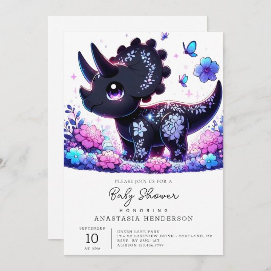 おもしろいの恐竜の赤ちゃんシャワー 招待状 (正面/裏面)