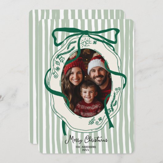 おもしろいの手が描いたメリークリスマス家族の写真 招待状 (正面/裏面)