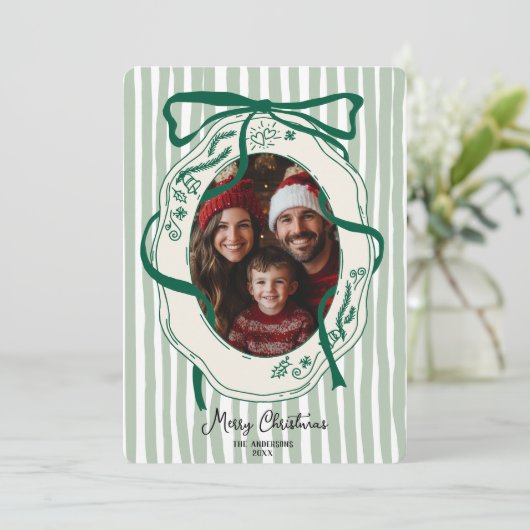 おもしろいの手が描いたメリークリスマス家族の写真 招待状 (スタンド正面)