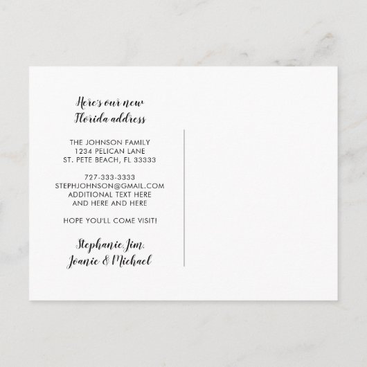 おもしろいの新しい住所フロリダビーチヤシの木の移動 案内ポストカード (裏面)