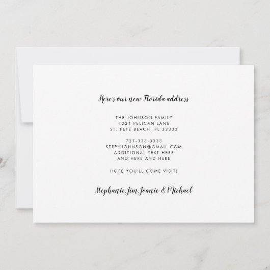 おもしろいの新しい住所フロリダビーチヤシの木の移動 案内状 (裏面)