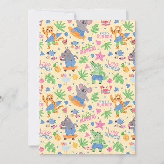 おもしろいの日ビーチ動物の誕生日パーティー任意の年齢 招待状 (裏面)