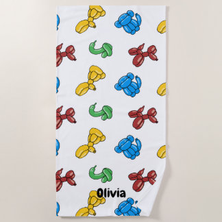 おもしろいの明るいバルーン動物のデザイン ビーチタオル