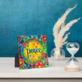 おもしろいの明るい平和サインハート花イーゼル フォトプラーク (インサイチュ)