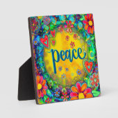 おもしろいの明るい平和サインハート花イーゼル フォトプラーク (正面)