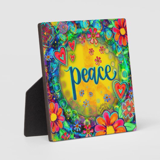おもしろいの明るい平和サインハート花イーゼル フォトプラーク (正面)