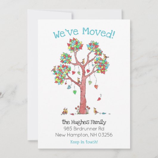 おもしろいの木の中のハート鳥の新しいアドレスA 案内状 (正面)