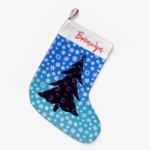おもしろいの木グラデーションで青く雪の結晶 スモールクリスマスストッキング (正面 (吊り時))