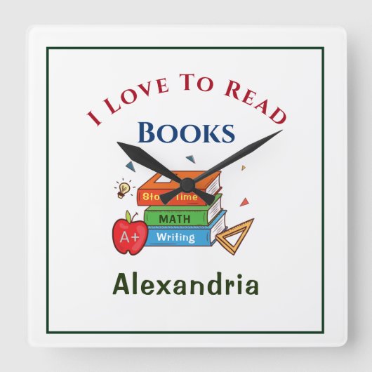 おもしろいの本が大好き読だ スクエア壁時計 (正面)