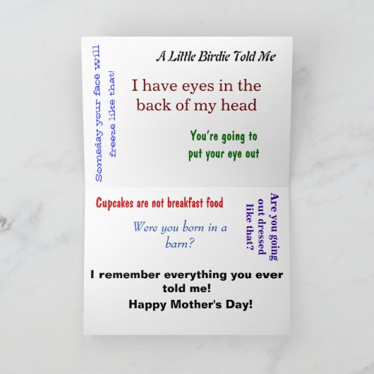 おもしろいの民芸のフクロウの母の日カード カード (内部)