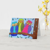 おもしろいの民芸のフクロウの母の日カード カード (黄色い花)