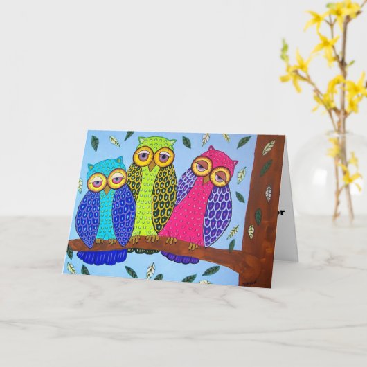 おもしろいの民芸のフクロウの母の日カード カード (黄色い花)