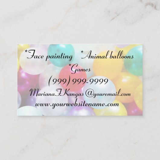おもしろいの気球の子供の誕生日のパーティーのエンターテイメント 名刺 (裏面)
