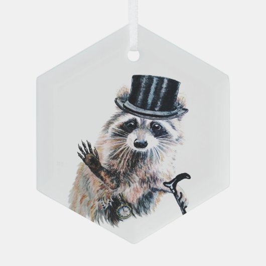 おもしろいの水の色の服を着たラクーン ガラスオーナメント (裏面)