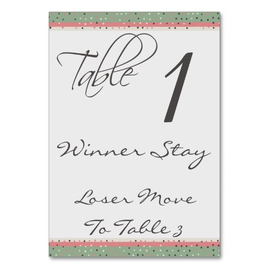 おもしろいの水玉模様のスタイリッシュなBuncoのテーブルカード#1 テーブルナンバー (正面)