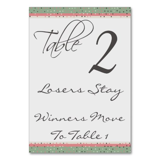 おもしろいの水玉模様のスタイリッシュなBuncoのテーブルカード#2 テーブルナンバー (裏面)