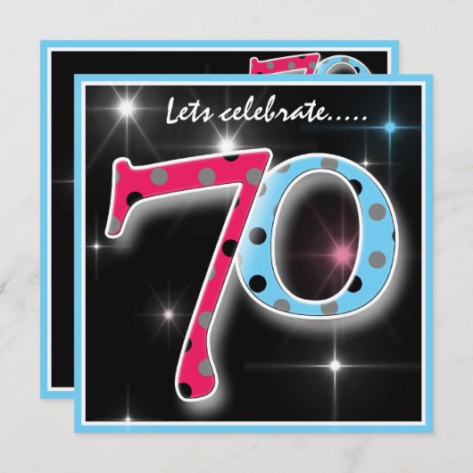 おもしろいの水玉模様の第70誕生日のパーティの招待状 招待状 (正面/裏面)